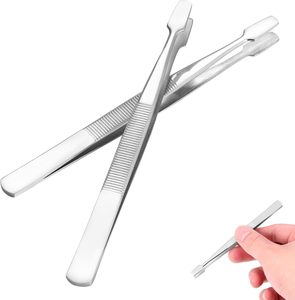 Pince à épiler en acier inoxydable durable, pointe plate, pince à épiler de précision professionnelle pour la philatélie, l'artisanat, les bijoux et les petits objets - Product Image 1