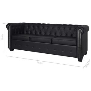 Chesterfield 3 posti divano nero in pelle artificiale elegante soggiorno mobili - Product Image 5