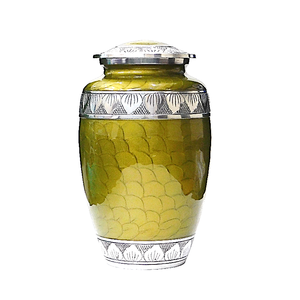 Urnes funéraires en aluminium pour adultes avec gravure, finition en étain et émail vert, fournitures funéraires en métal pour cendres humaines - Product Image 2