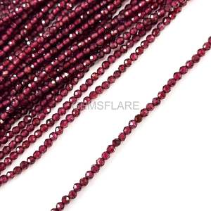 Cuentas redondas microfacetadas de granate rojo natural de 2 mm, pequeñas cuentas de granate para la fabricación de joyas, cuentas sueltas facetadas con corte de diamante al por mayor. - Product Image 4