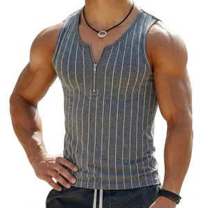 OEM Low MOQ Bulk Price Men's Slim Fit Striped Tank Top Casual Fashion Muscle Vest Wholesale Price Custom Made Tank Tops For Men - Product Image 2