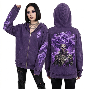 Veste à capuche zippée marron délavée pour femme, motif papillon chenille de la mort, effet vieilli, tons terreux, coupe oversize, style streetwear, vente en gros - Product Image 4