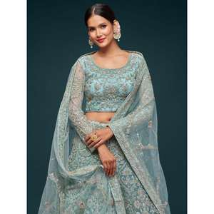 Hermoso mar azul bordado suave red Lehenga Choli con Dupatta - Product Image 5