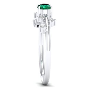 Bague de fiançailles REYES sur mesure en or massif 14 carats avec émeraude ovale de 0,75 carat, certifiée GRA, bijoux fins en moissanite - Product Image 3