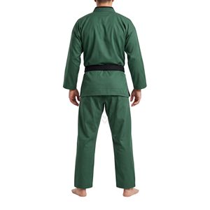 Ensemble d'uniformes de karaté vert forêt avec bordure noire et passepoil de revers, en toile durable, pour la pratique en studio - Product Image 2