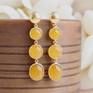 ต่างหูห้อยควอตซ์สีเหลืองของเก่าทำด้วยมือ925วินเทจเงินสเตอร์ลิงสำหรับผู้หญิงอัญมณีธรรมชาติชุบทอง - Product Image 3