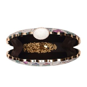 <b>White</b> Multipattern D-Shape Clutch <b>Bag</b> Designer Party Handbag for Women Wedding Occasions - Product Image 3