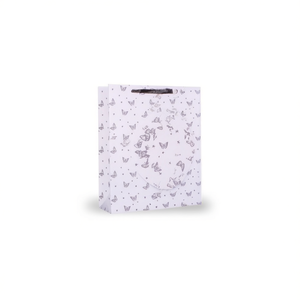 Borsa Regalo Ilan con Design a Farfalla, Taglia S, Sacchetto di Carta Bianco - Product Image 1