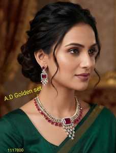 Luxury <b>Ruby</b> Red Rectangle Bridal <b>Necklace</b> Set for Women Wedding Party Designer Fashion Jewelry Gift Collection Premium Set - Product Image 1