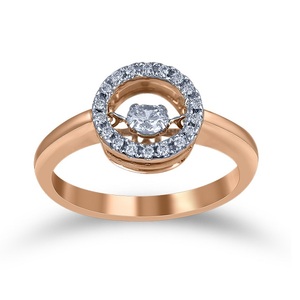 Elegante Anillo de Oro Rosa de 18K con Halo de Diamantes Redondos y Doble Halo Abierto, Anillo de Compromiso para Mujer - Product Image 1