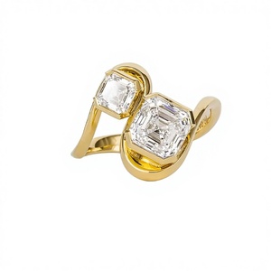 Bague en or massif 14 carats avec diamant, bague de fiançailles Toi et Moi, diamant de laboratoire taille Asscher 2 carats, bague à deux pierres, bague bypass pour elle - Product Image 1