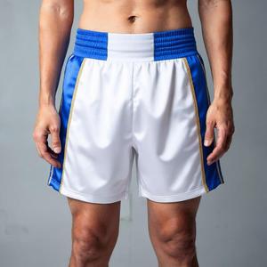 Shorts de Muay Thai bleus pour hommes avec broderie Phénix doré, bordure rouge, polyester, confortables, haute qualité, pour toutes les saisons, vêtements d'entraînement - Product Image 2