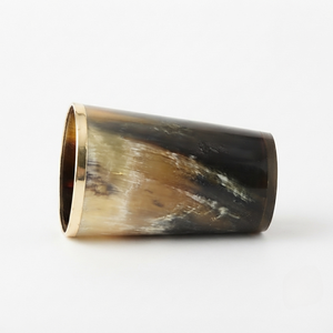 Handcrafted Eco-Friendly Horn Glass Buffalo Horn Beaker Brass Rim Polished Tumbler Metal Accent Natural Drinking <b>Cup</b> Artisanal - Product Image 2