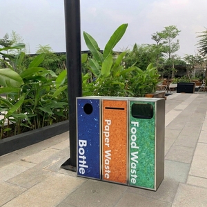 Recycling Trash <b>Bin</b> Set 3-in-1 Vertical Sorting Bottle Paper Food Waste Indoor Outdoor Street Minimalist Design Sustainable - Product Image 5