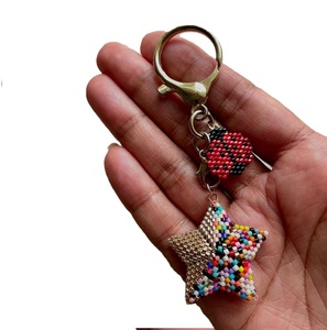Bohemian Handmade Glass Beads Embroidery <b>Keyring</b> Accessory Durable Handmade Seed Beads Embroidery Keychain with Metal Hook - Product Image 4
