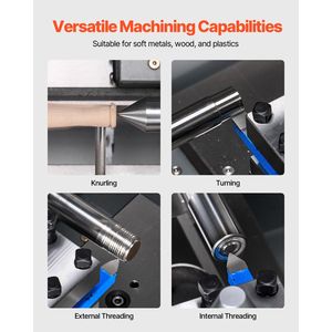 Tornio da banco 550W 8x16 con velocità variabile 0-2500 RPM, precisione mandrino 0.0003, ingranaggi in metallo, macchinario per taglio metalli 8x16 - Product Image 4