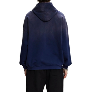Sudadera con Capucha Azul Marino Oversize para Hombre, de Algodón y Felpa, Color Liso, con Bolsillos, Ajuste Regular, Diseño Desgastado, Ecológica, para Invierno - Product Image 2