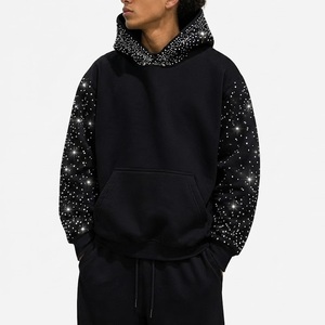 เสื้อฮู้ดดี้ผู้ชายแบบสวมหัว รุ่นใหม่มาแรง ประดับคริสตัลสีดำ ผ้าฟลีซ ทรงปกติ สไตล์ลำลอง สตรีทแวร์ สำหรับฤดูหนาว - Product Image 4