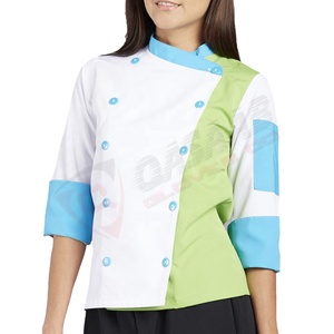 Full-Sleeved Tri-Colored Women Custom Sized Color-Block Chef's Coat Work Shirt <b>Hotel</b>-Kitchen Restaurant & Bar-<b>Uniforms</b> - Product Image 3