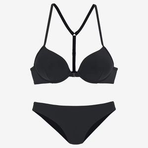 Ensemble de bikini push-up croisé noir pour femme, couleur unie, en spandex et nylon extensible, bas de maillot de bain hipster, maillot de bain deux pièces - Product Image 1