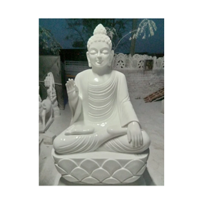 Escultura de Buda de Mármol Tradicional en Piedra Natural, Fuente de Templo, Ecológica, Hecha a Mano, Estatua de Loto Blanco para Meditación en Interiores - Product Image 1