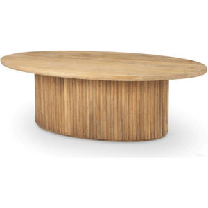 Table basse ovale en bois de manguier cannelé naturel et brun, fabriquée à la main, écologique, style moderne et simple, prix d'usine - Product Image 4