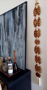 Décoration murale artisanale en bois avec pompon de perles, ornement suspendu bohème en perles, style nordique, pour chambre et salon - Product Image 4