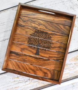 Plateaux de service modernes en bois pour le petit-déjeuner avec 2 plateaux de service pour la vaisselle - Product Image 4