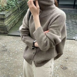 <b>Women's</b> Black Turtleneck Knit <b>Cardigan</b> Full Sleeve Thick Winter Casual 100% Acrylic Button Closure Solid Color Sweater - Product Image 6