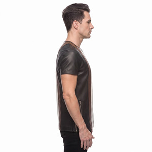 Custom Fit <b>Men</b> Short Sleeve Leather T <b>Shirt</b> <b>Mens</b> Leather V-Neck T-<b>Shirts</b> <b>Men</b> Leather Lightweight Genuine Leather Tee <b>Shirt</b> - Product Image 3