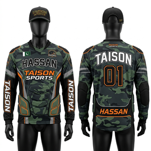 Camiseta de paintball para hombre, poliéster premium transpirable, camuflaje verde y negro, panel acolchado, logotipo personalizado por sublimación, camiseta de paintball. - Product Image 1