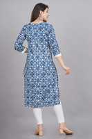 Kurti Largo de Algodón con Estampado Floral para Mujer, Ropa Étnica, Mangas 3/4, Informal, Festiva, Transpirable, Ecológica, India