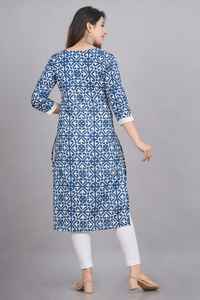 ชุดคุर्ติผ้าฝ้ายพิมพ์ลายดอกไม้สำหรับผู้หญิง แขนสามส่วน ความยาวคลุมเท้า สไตล์ชาติพันธุ์ ใส่สบาย ระบายอากาศได้ดี เป็นมิตรกับสิ่งแวดล้อม สไตล์อินเดีย เหมาะสำหรับงานเทศกาล - Product Image 4