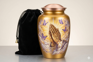 โกศบรรจุอัฐิแบบรักษ์โลก ทนทาน พร้อมลวดลายมืออธิษฐานและผีเสื้อ สามารถปรับแต่งได้ - Product Image 2