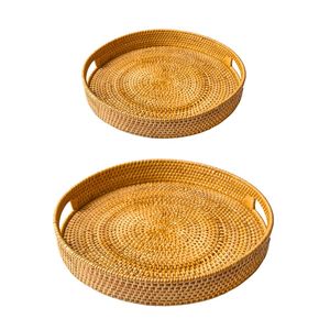 Round Wicker RATTAN <b>BASKET</b> / <b>TRAY</b> Rattan <b>Tray</b> Decorative Organizer for Home and Office Home Decor - Product Image 1