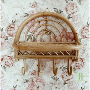 Natural Rattan <b>Wall</b> Shelf Organizer with Hooks, Eco-Friendly Wicker <b>Hanging</b> Storage Rack for Home Entryway <b>Decoration</b> - Product Image 6