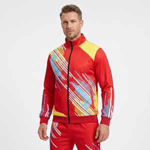 Men's <b>Red</b> Geometric Print Tracksuit Full Zipper Sporty Jogging <b>Suit</b> Quick Dry Polyester Spring Wear - Product Image 6