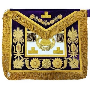 Tablier de Maître Maçon de Grande Lodge Haut de Gamme en Cuir d'Agneau avec Franges Dorées et Bordure en Velours – Tablier Artisanal de Luxe - Product Image 5