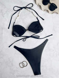 Luxury Fashion Women's Hanging Neck <b>String</b> <b>Bikini</b> - Pearl Necklace Brazilian Micro Swimwear with Decorative Charms - Product Image 3