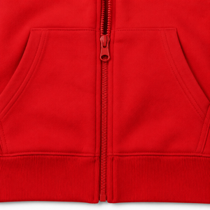เสื้อฮู้ดดี้โอเวอร์ไซส์แบบมีซิป ผ้าฟลีซสีแดง ปักลายได้ตามสั่ง สำหรับทุกเพศ สไตล์สตรีทแวร์ รับผลิตแบบ OEM ODM ขายส่ง พร้อมบริการพิมพ์ลายพัฟ 100% - Product Image 4