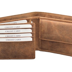 Men's Suede Fold <b>Wallet</b> Multi-Card Holder Normcore Minimalist Style Short Length Brown Leather Interior - Product Image 5