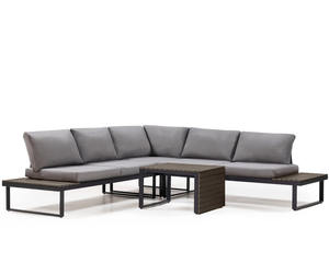 Moderno y Lujoso Conjunto de Sofás Seccionales en Forma de L para Exteriores, Muebles de Jardín de Metal con Mesas Auxiliares y Mesa de Centro Integradas - Product Image 2