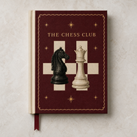 Carnet de club d'échecs personnalisé LABON, couverture rigide bordeaux, bordure festonnée dorée, dos de livre crème, étoiles dorées, motif cavalier et reine d'échecs