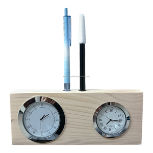 Horloge de bureau en bois créative avec porte-stylo, organisateur de bureau multifonctionnel, horloge de table, décoration de la maison, article cadeau - Product Image 5