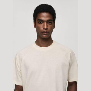 T-shirt à manches courtes col rond surdimensionné pour homme, couleur unie, jersey de coton, coupe décontractée, beige - Product Image 6