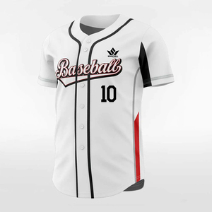 Maillot de baseball SPARKWELL blanc, noir et rouge, en polyester sublimé, manches courtes, fermeture boutonnée, coupe classique pour homme adulte, toutes saisons - Product Image 3