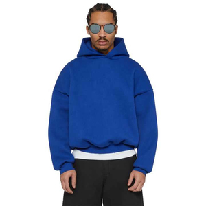 Sudadera con Capucha Azul Rey para Hombre, Corte Holgado, Manga Regular, Color Sólido, Estilo Casual para Otoño, Tejido de Felpa Francesa, 100% Algodón - Product Image 1