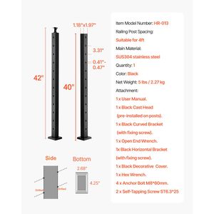 Palo per Ringhiera a Cavo 42x1x2 Pollici, Palo per Ringhiera Esterna in Acciaio Inossidabile con Fori Angolati a 30 Gradi Pre-Forati per Cavi Esterni - Product Image 4