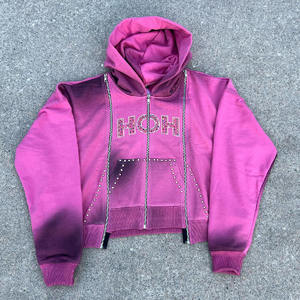 Conjunto de Sudadera Corta Casual con Pedrería Personalizada y Pantalones Anchos de Mezcla de Algodón, Chándal Urbano con Logo - Product Image 2