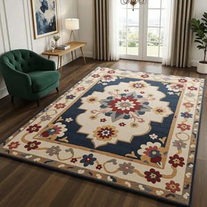Alfombra Floral Vintage Hecha a Mano, Alfombra Grande para Sala de Estar, Diseño Tradicional, Alfombra Decorativa Suave y Afelpada para Decoración del Hogar - Product Image 6